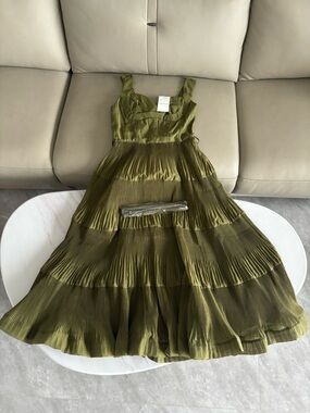 Zimmermann Olive Green Pleated Tiered Dress for Girls